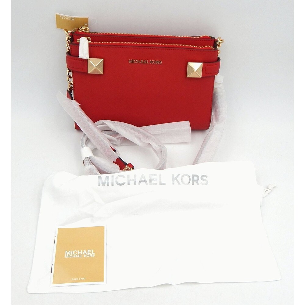 Michael Kors KARLA Med Purse Bright Red Saffiano Leather East West Crossbody Bag
